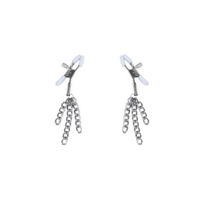 Затискачі для сосків із пензликами Feral Feelings — Nipple clamps Tassels, срібло/білий