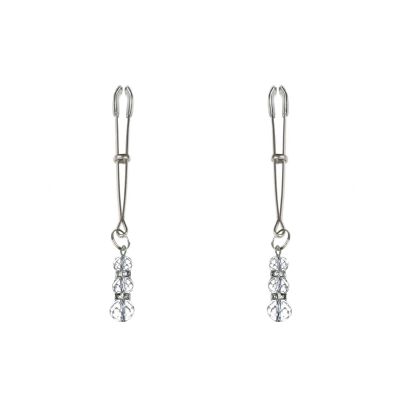 Тонкі затискачі для сосків із підвіскою Feral Feelings — Thin nipple clamps, срібні/прозорі