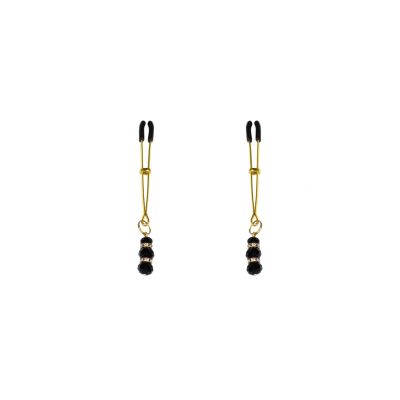 Тонкі затискачі для сосків із підвіскою Feral Feelings — Thin nipple clamps, золото/чорний