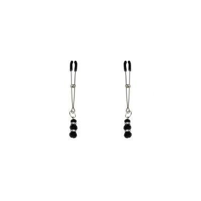 Тонкі затискачі для сосків із підвіскою Feral Feelings — Thin nipple clamps, срібло/чорний