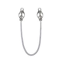 Затискачі для сосків із ланцюжком Feral Feelings — Clover nipple clamps, срібло/білий 