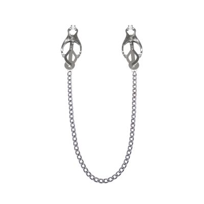 Затискачі для сосків із ланцюжком Feral Feelings — Clover nipple clamps, срібло/білий 